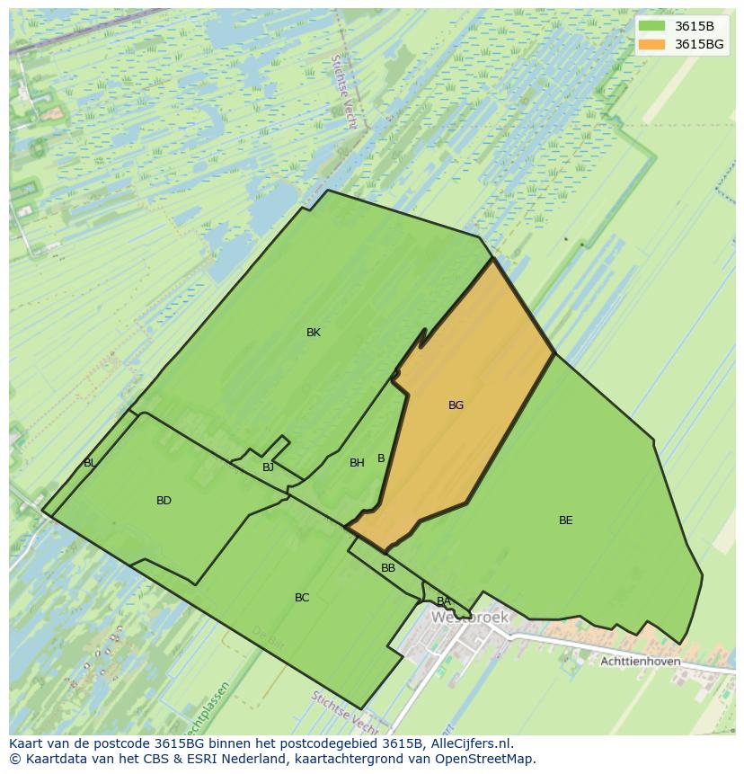 Afbeelding van het postcodegebied 3615 BG op de kaart.