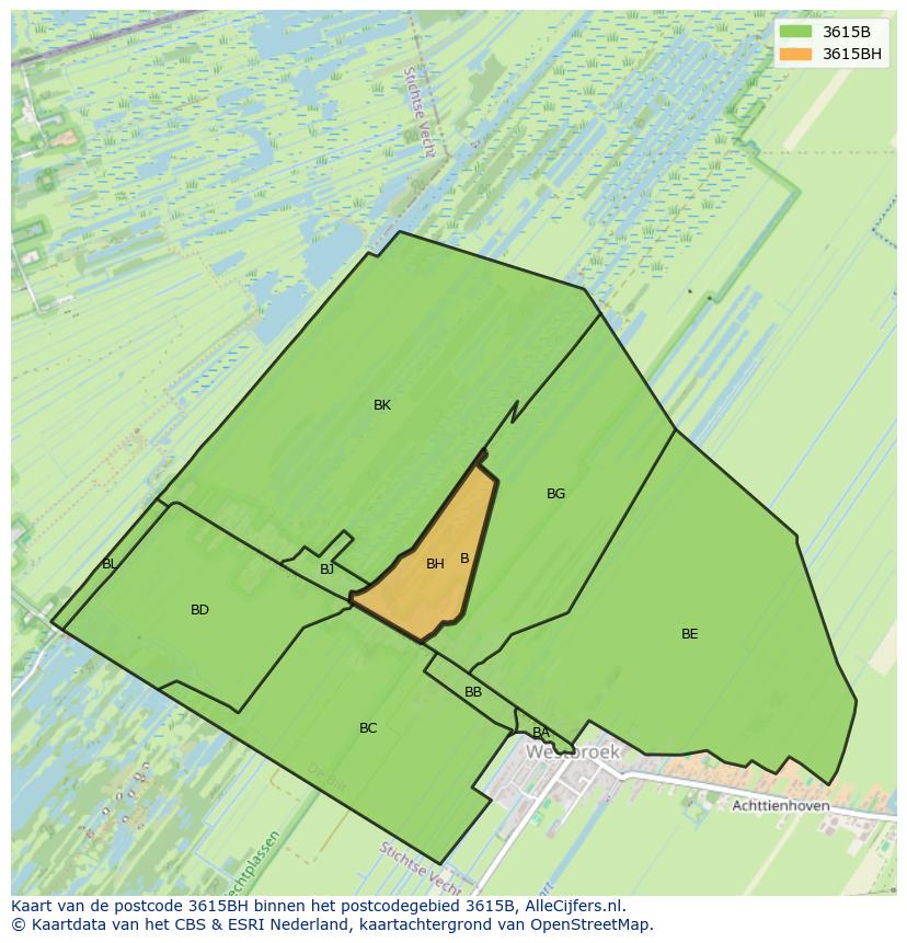 Afbeelding van het postcodegebied 3615 BH op de kaart.