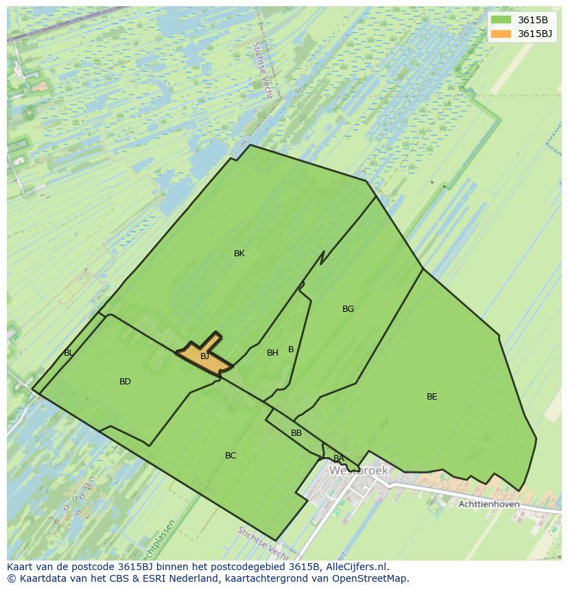 Afbeelding van het postcodegebied 3615 BJ op de kaart.