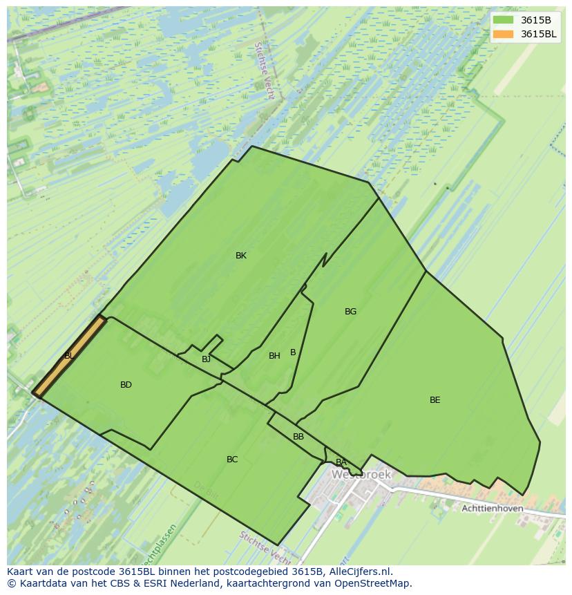 Afbeelding van het postcodegebied 3615 BL op de kaart.