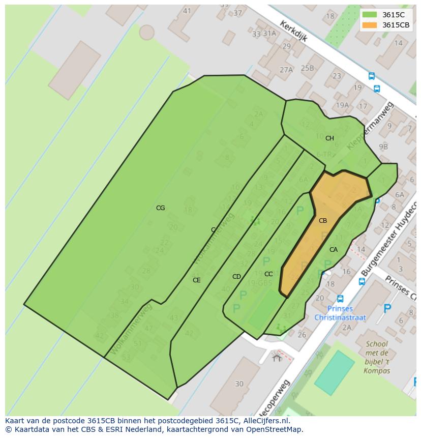 Afbeelding van het postcodegebied 3615 CB op de kaart.