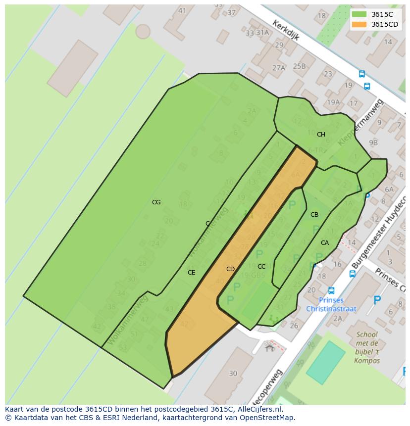 Afbeelding van het postcodegebied 3615 CD op de kaart.