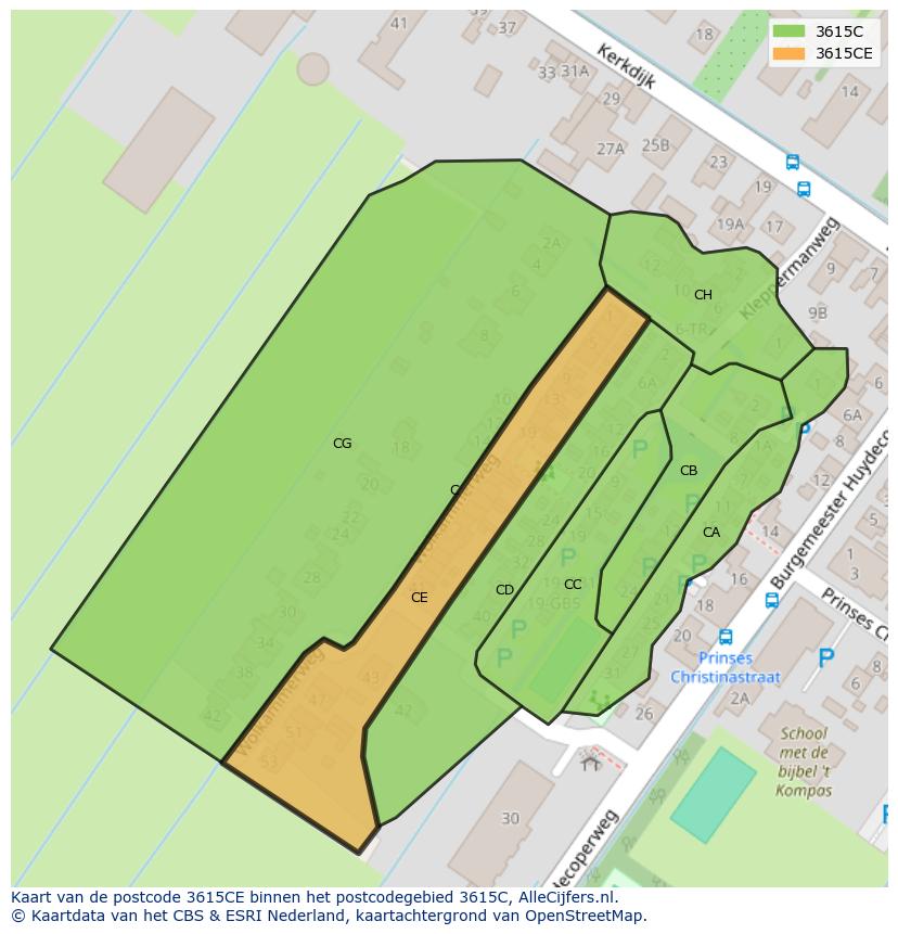 Afbeelding van het postcodegebied 3615 CE op de kaart.