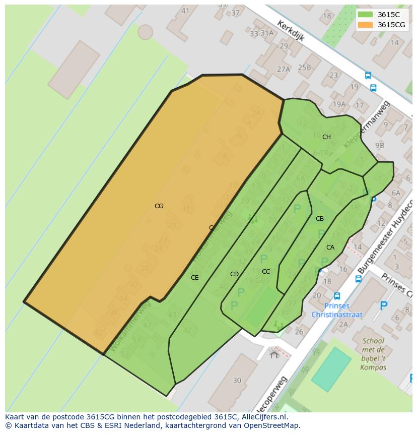 Afbeelding van het postcodegebied 3615 CG op de kaart.