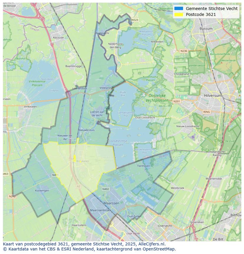 Afbeelding van het postcodegebied 3621 op de kaart.