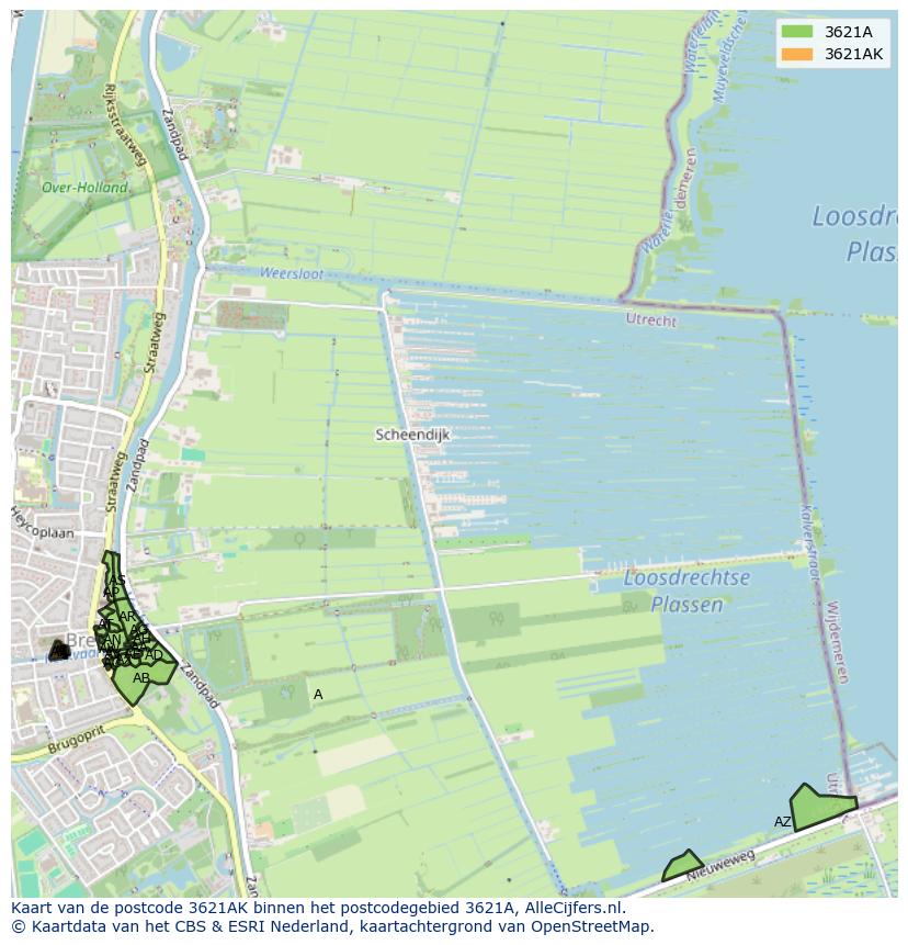 Afbeelding van het postcodegebied 3621 AK op de kaart.
