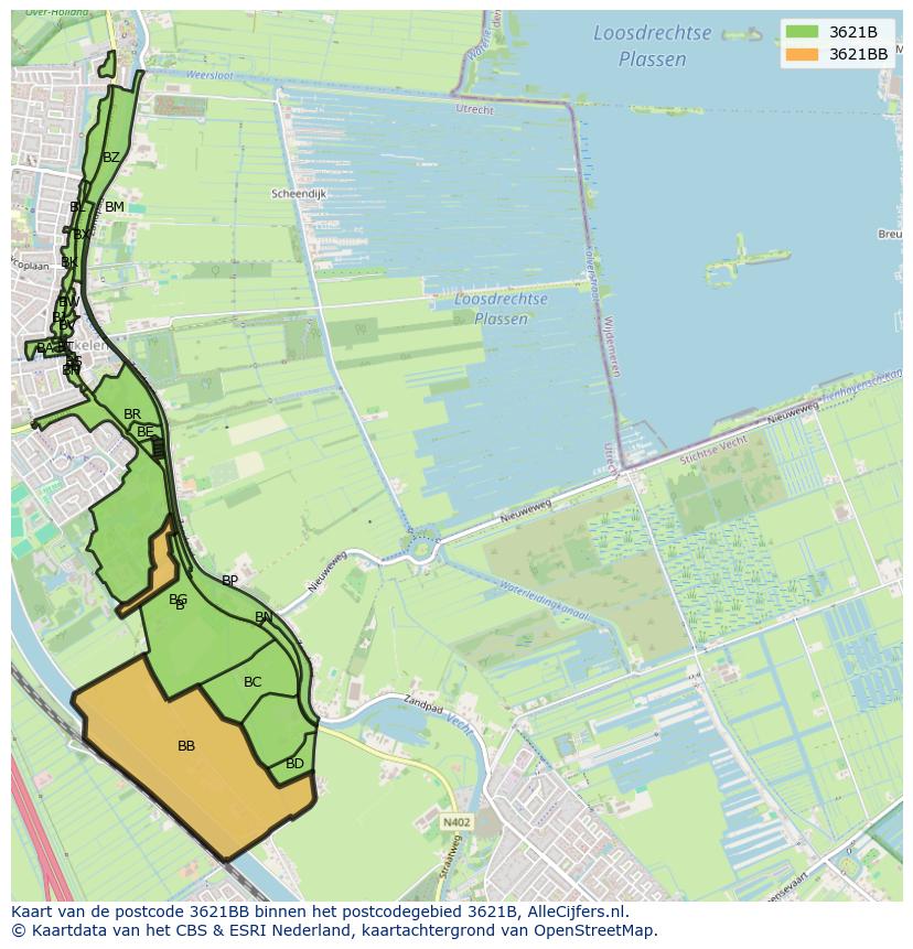 Afbeelding van het postcodegebied 3621 BB op de kaart.