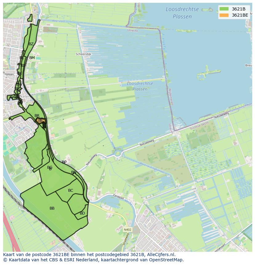 Afbeelding van het postcodegebied 3621 BE op de kaart.