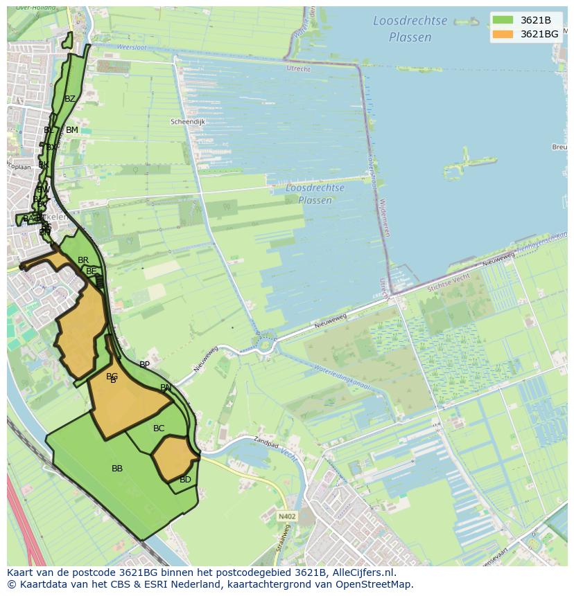 Afbeelding van het postcodegebied 3621 BG op de kaart.