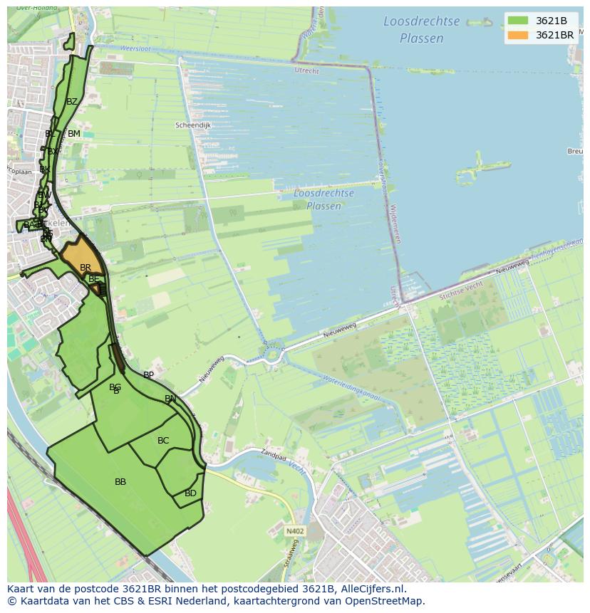 Afbeelding van het postcodegebied 3621 BR op de kaart.