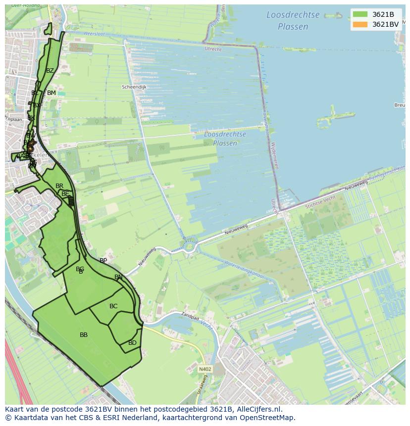 Afbeelding van het postcodegebied 3621 BV op de kaart.