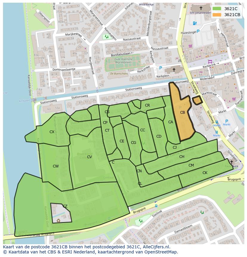 Afbeelding van het postcodegebied 3621 CB op de kaart.