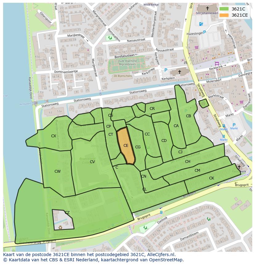 Afbeelding van het postcodegebied 3621 CE op de kaart.