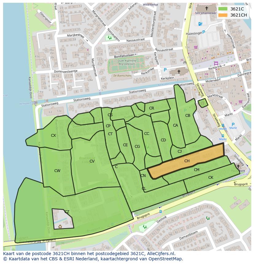 Afbeelding van het postcodegebied 3621 CH op de kaart.