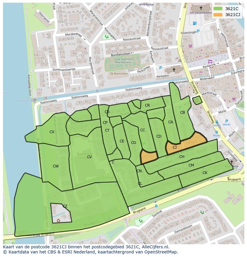 Afbeelding van het postcodegebied 3621 CJ op de kaart.