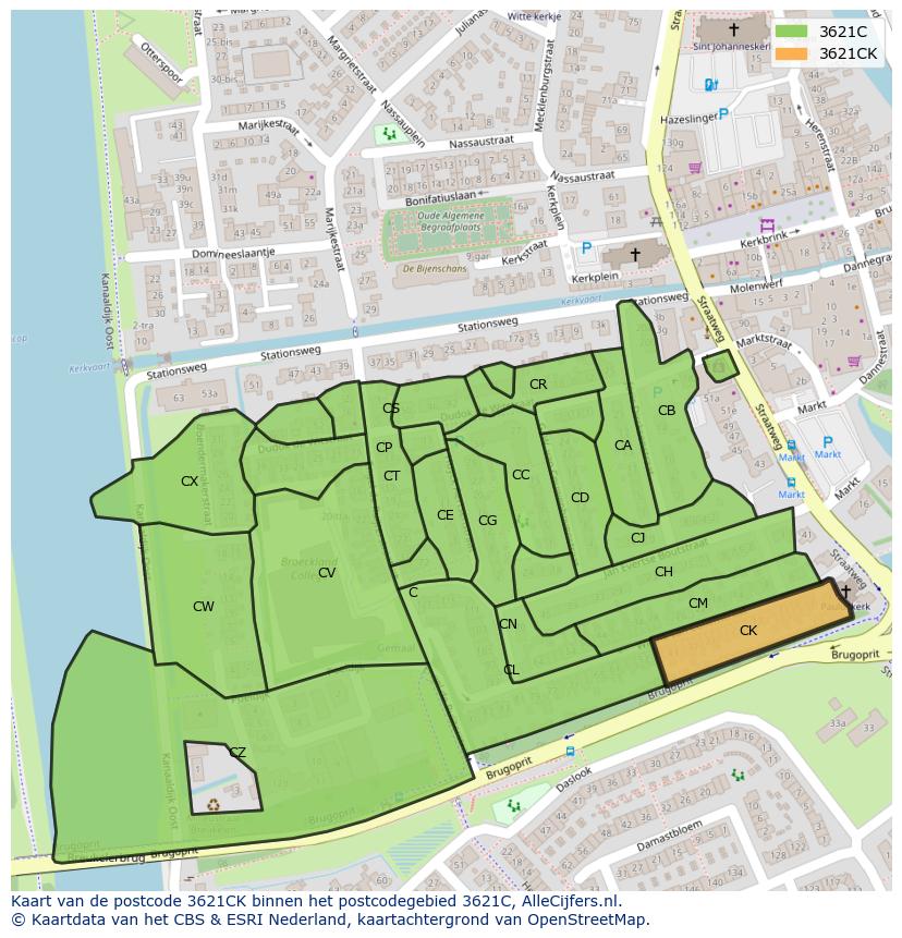 Afbeelding van het postcodegebied 3621 CK op de kaart.