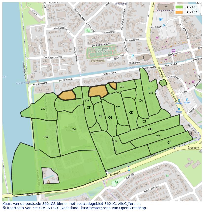 Afbeelding van het postcodegebied 3621 CS op de kaart.