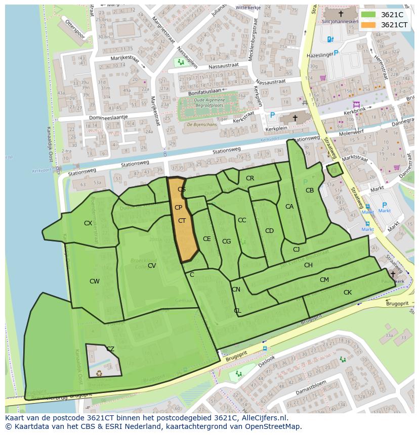 Afbeelding van het postcodegebied 3621 CT op de kaart.