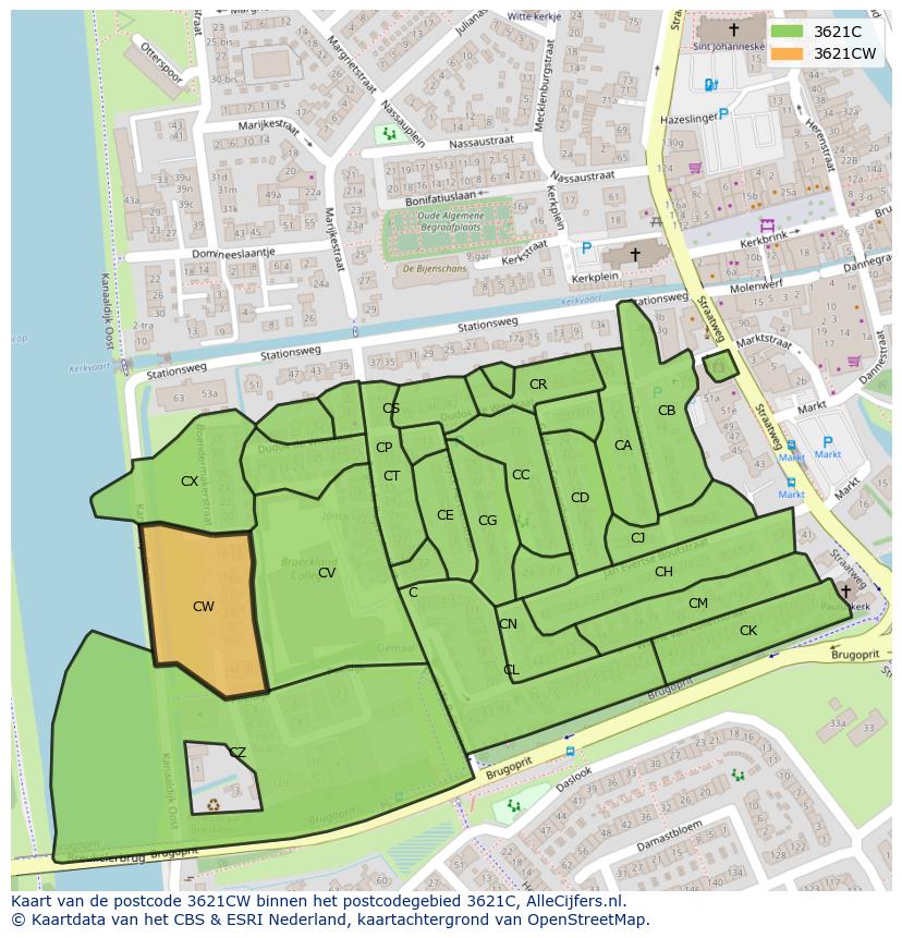 Afbeelding van het postcodegebied 3621 CW op de kaart.