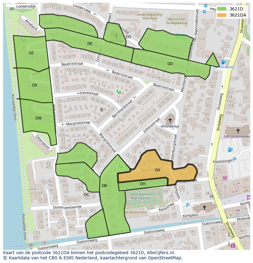 Afbeelding van het postcodegebied 3621 DA op de kaart.