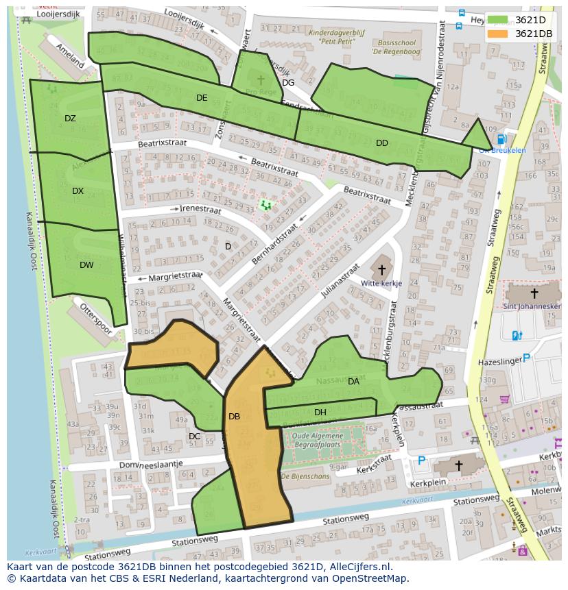 Afbeelding van het postcodegebied 3621 DB op de kaart.