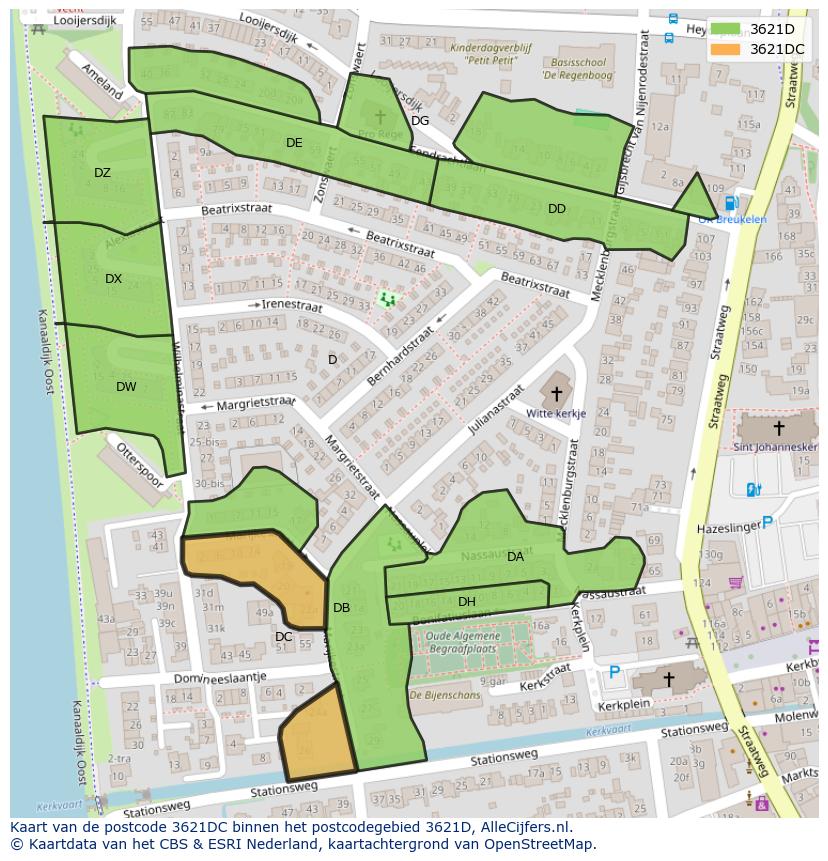 Afbeelding van het postcodegebied 3621 DC op de kaart.