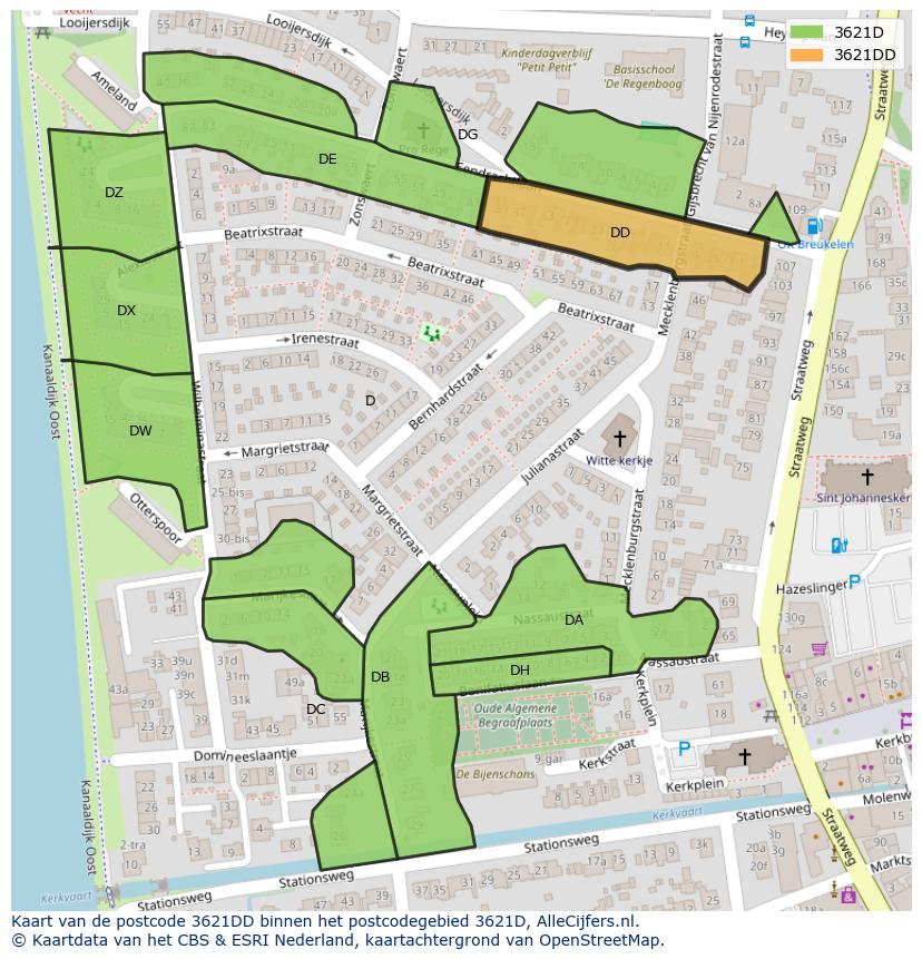 Afbeelding van het postcodegebied 3621 DD op de kaart.