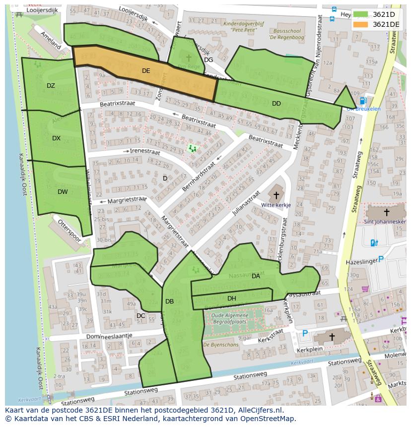 Afbeelding van het postcodegebied 3621 DE op de kaart.