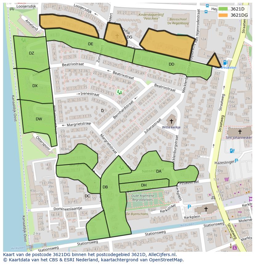 Afbeelding van het postcodegebied 3621 DG op de kaart.