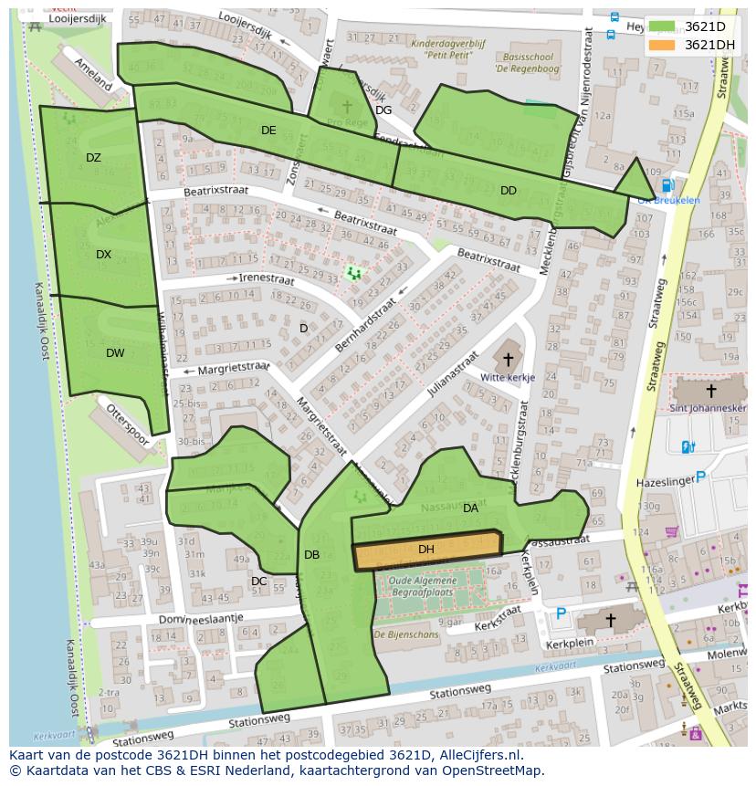 Afbeelding van het postcodegebied 3621 DH op de kaart.