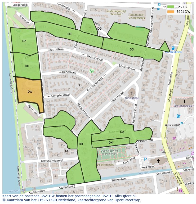 Afbeelding van het postcodegebied 3621 DW op de kaart.