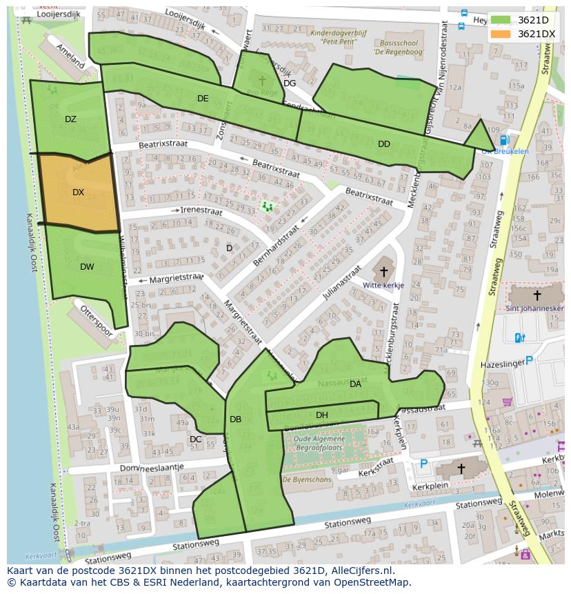 Afbeelding van het postcodegebied 3621 DX op de kaart.