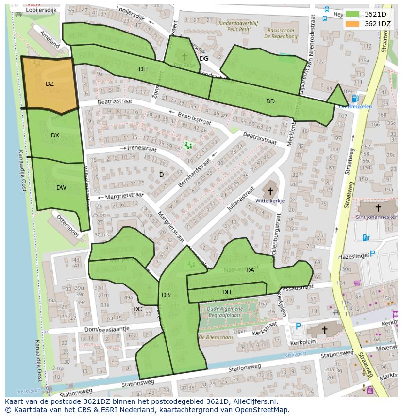 Afbeelding van het postcodegebied 3621 DZ op de kaart.
