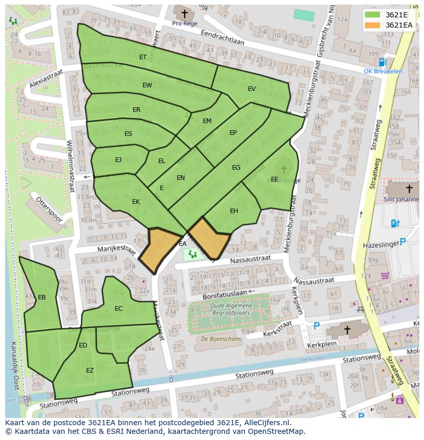 Afbeelding van het postcodegebied 3621 EA op de kaart.