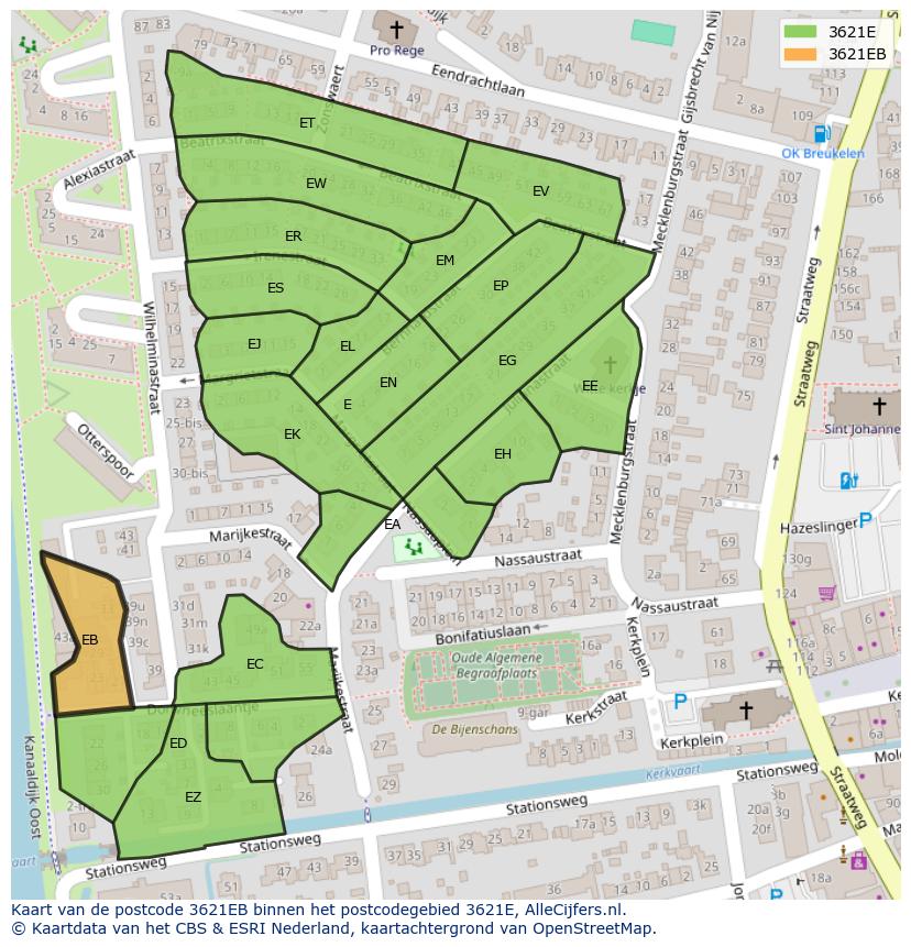 Afbeelding van het postcodegebied 3621 EB op de kaart.
