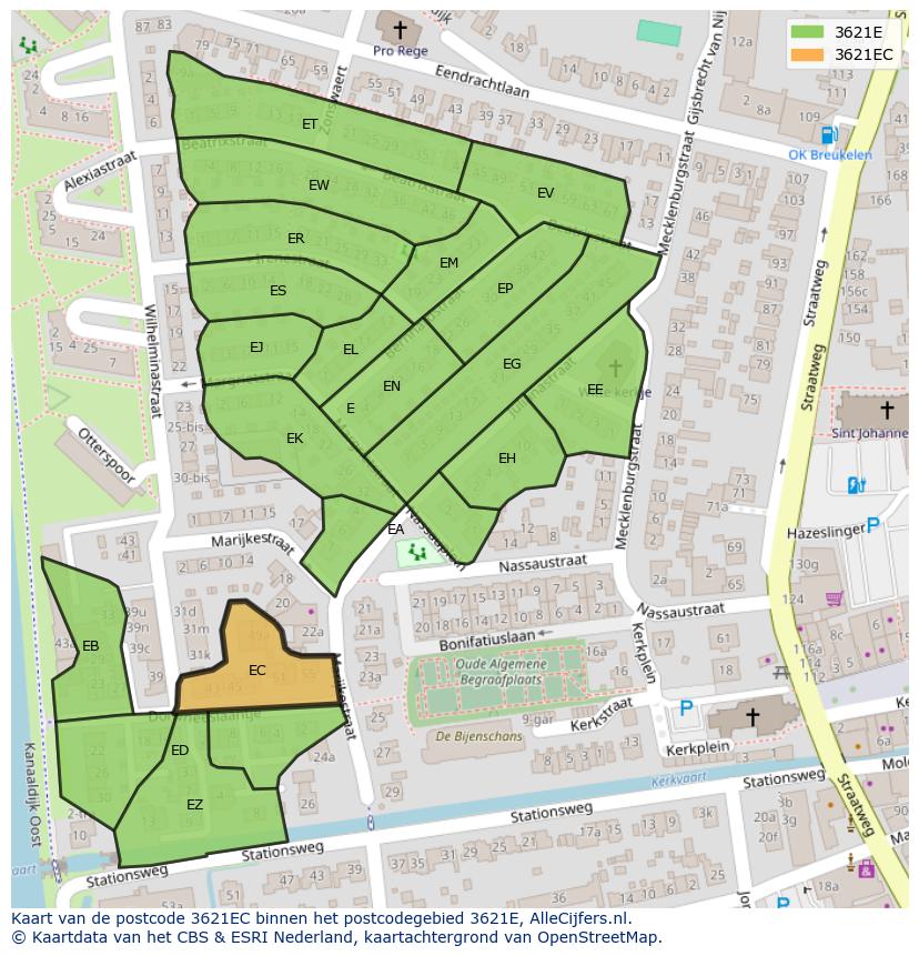 Afbeelding van het postcodegebied 3621 EC op de kaart.