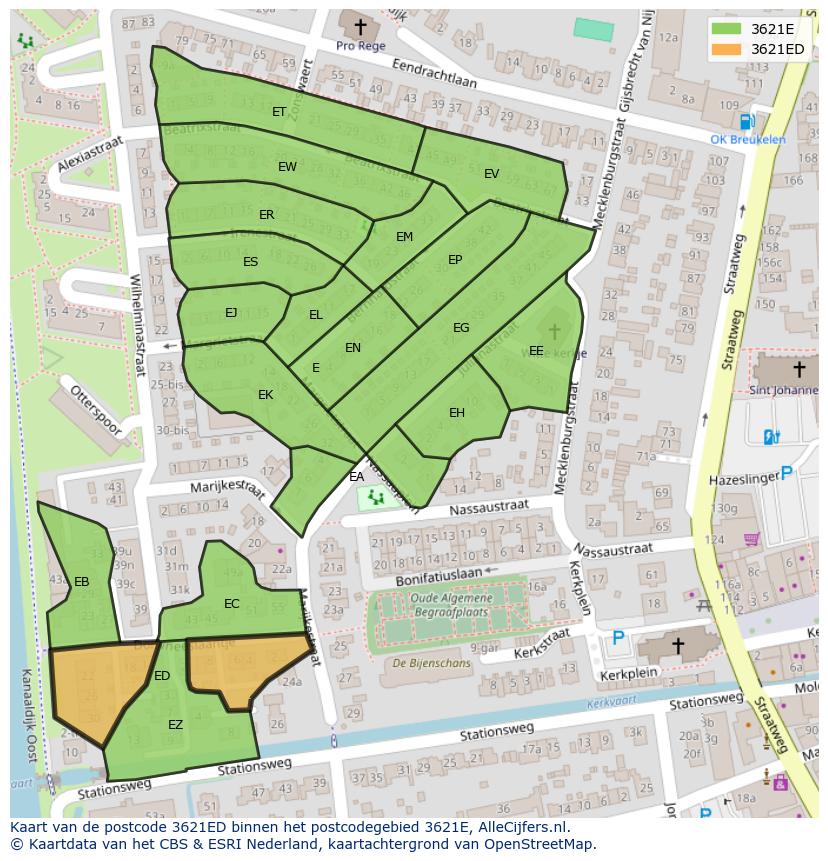 Afbeelding van het postcodegebied 3621 ED op de kaart.