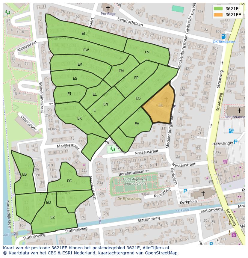 Afbeelding van het postcodegebied 3621 EE op de kaart.