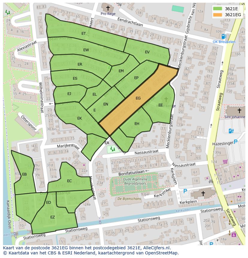 Afbeelding van het postcodegebied 3621 EG op de kaart.