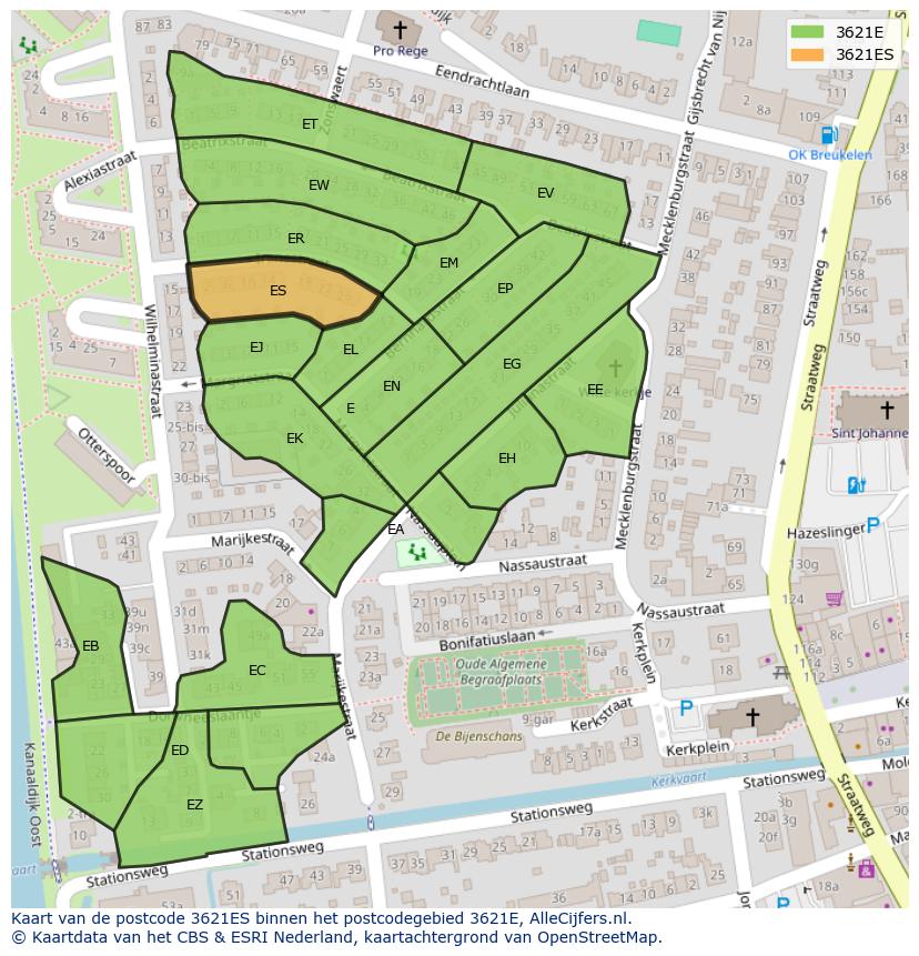 Afbeelding van het postcodegebied 3621 ES op de kaart.
