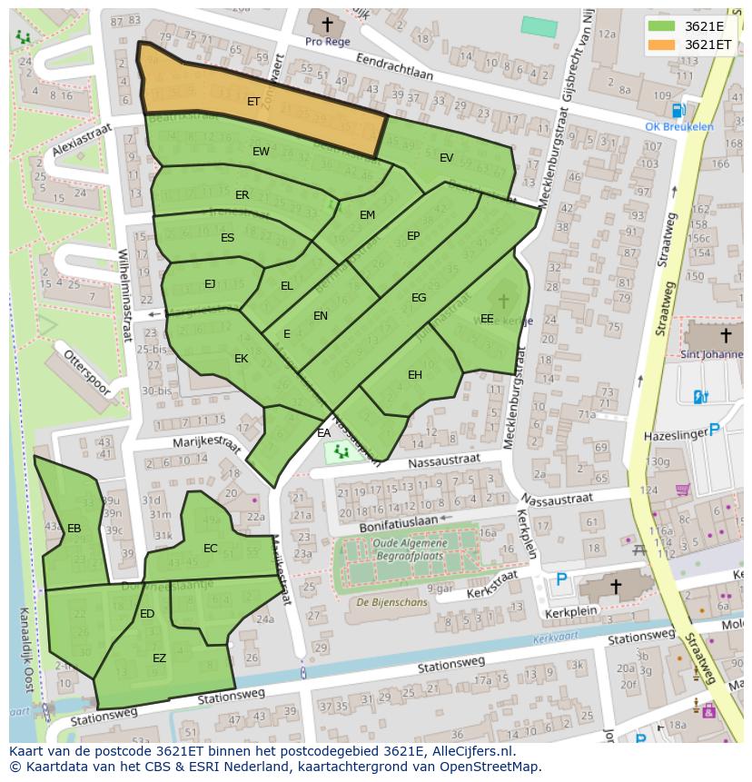 Afbeelding van het postcodegebied 3621 ET op de kaart.