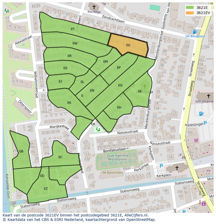 Afbeelding van het postcodegebied 3621 EV op de kaart.