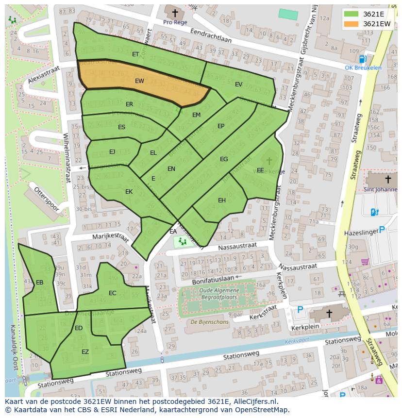 Afbeelding van het postcodegebied 3621 EW op de kaart.