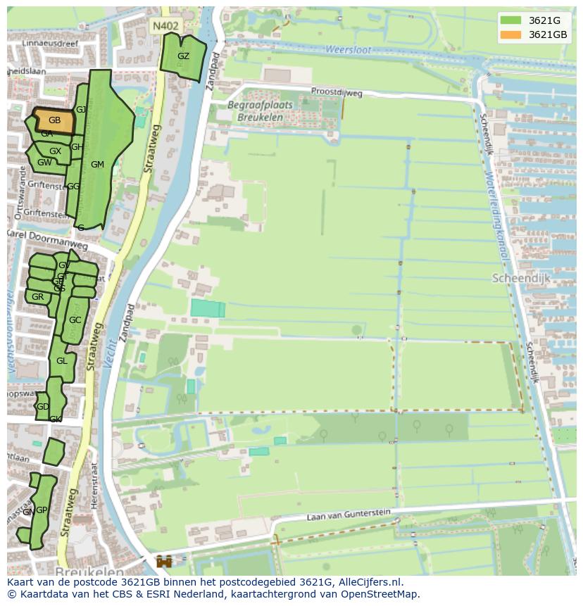 Afbeelding van het postcodegebied 3621 GB op de kaart.