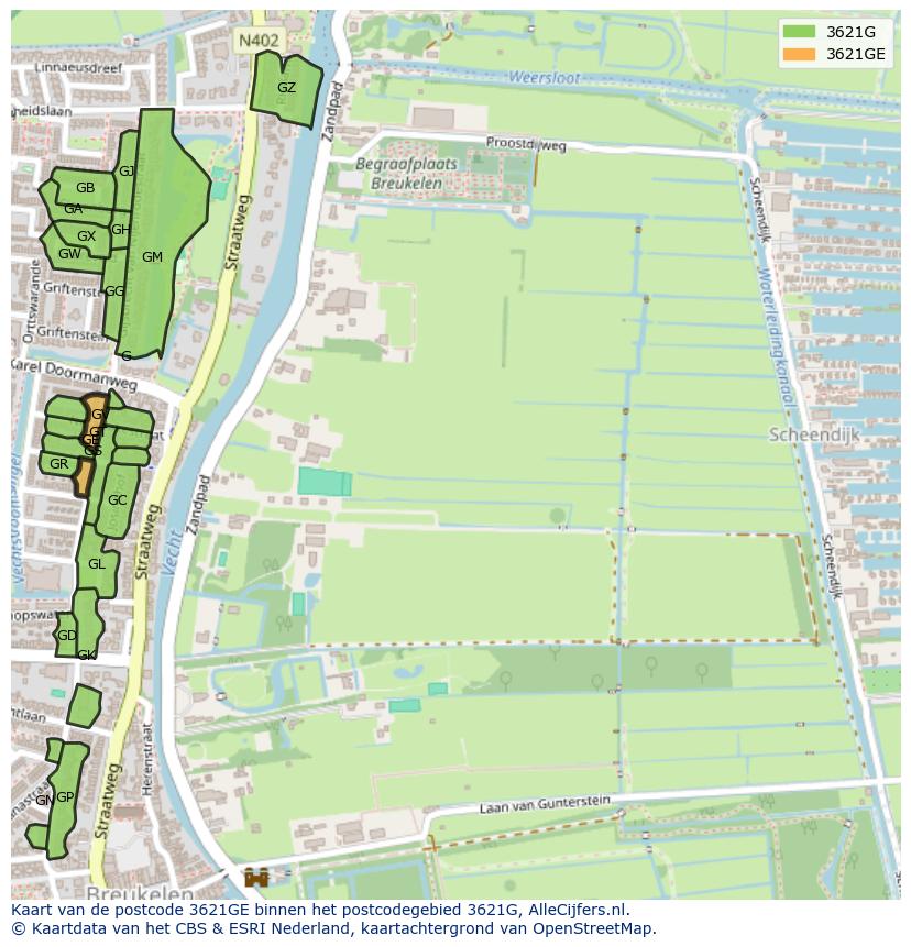Afbeelding van het postcodegebied 3621 GE op de kaart.