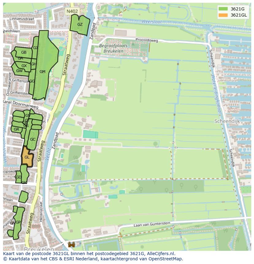 Afbeelding van het postcodegebied 3621 GL op de kaart.