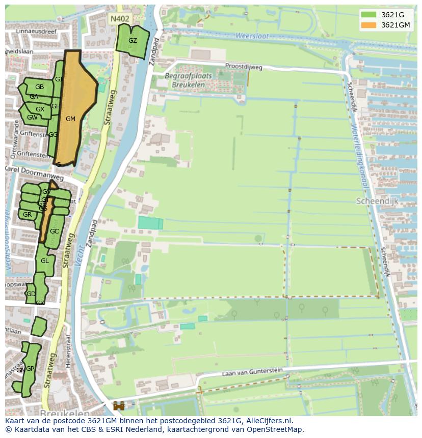 Afbeelding van het postcodegebied 3621 GM op de kaart.