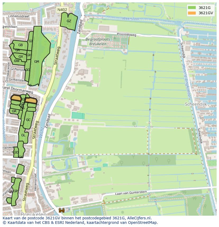 Afbeelding van het postcodegebied 3621 GV op de kaart.