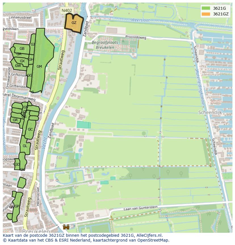 Afbeelding van het postcodegebied 3621 GZ op de kaart.