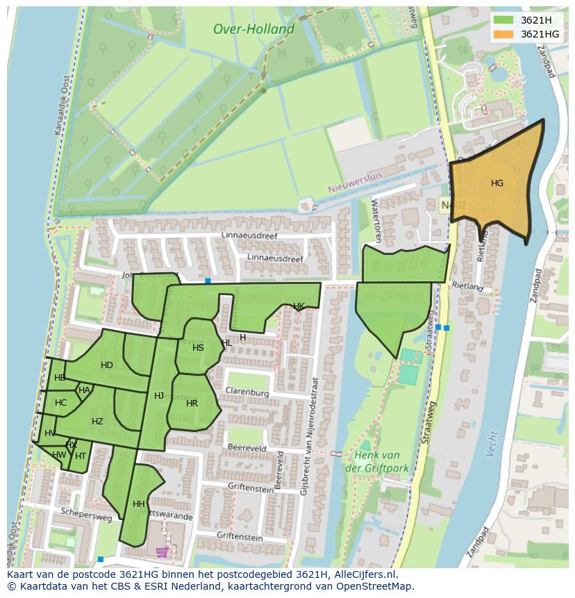 Afbeelding van het postcodegebied 3621 HG op de kaart.